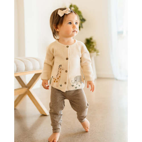 Animal Safari Embroidered Organic Baby Cardigan Sweater - 3 Colors