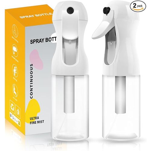 2Pcs Continuous Spray Bottle For Hair,Ultra Fine Refillable Water Mister for Hair Styling, Plants, Cleaning, Salon, Misting & Skin Care（200ml/6.8oz Clear） (200ML 2PACK)