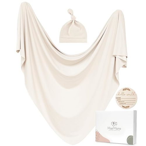 MairMore Baby Swaddle Receiving Blankets with Matching Beanie Set Newborn Nursery Swaddle Wrap for Baby Girls and Boys (Apricot)
