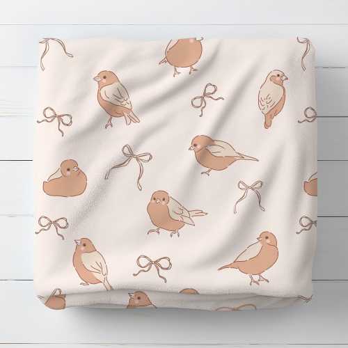 Birds Baby Swaddle Blanket with Coquette Bow, Bird Baby Gift, Retro Birds Throw Blanket for Birds Lover, Housewarming Gift, Bird Baby Shower