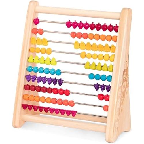 B. toys – Fruity! Wooden Abacus for Kids Classic Math Learning Toy with 100 Beads Educational for Addition, Subtraction Numbers & Counting 18+ Months