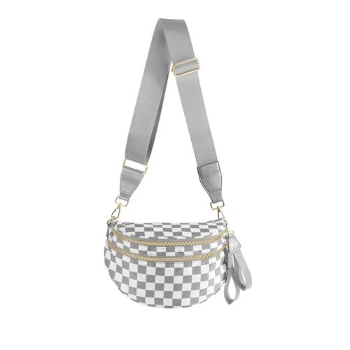 FEIBOON Spacious Checkered Nylon Crossbody Bag Bum Bag Handbags for Women | Checkered crossbody bag purses ,large crossbody bag mom bag diaper bag sling bag ,fanny packs wallet,Lightweight and spacious