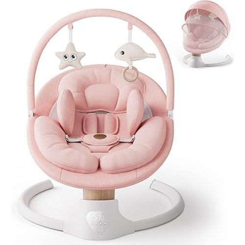 Baby Swings for Infants, FasonBaby Electric Baby Swing with Music Speaker, 5 Speeds, Remote Control and Bluetooth - Portable Infant Swing for Indoor and Outdoor, Pink