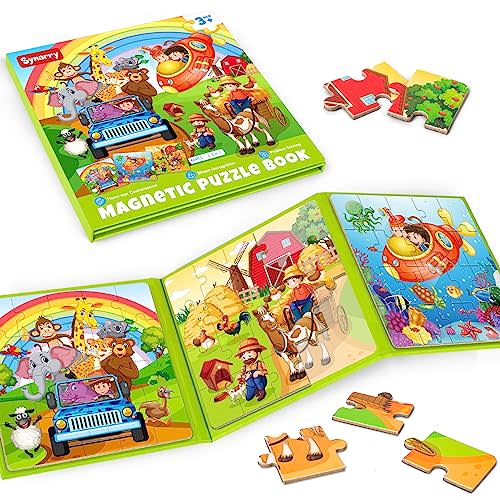SYNARRY Magnetic Animal Puzzles for Children Ages 3-5, Travel Animal Toys | 20-Piece Magnetic Travel Puzzle for Children Ages 4-6, Car Airplane Road Trip Activities, Quiet Toys, Animal Gifts for Child