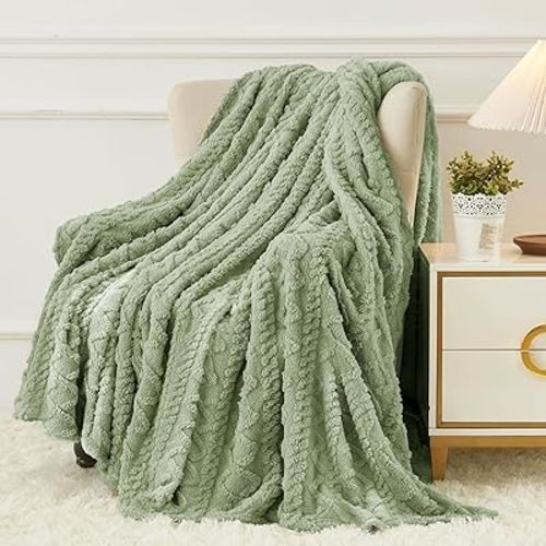 Aganear Flannel Throw Blanket - Cozy Soft Lightweight Fuzzy Blanket for Women Portable Throw Blankets for Couch, Warm Present for Birthday, Christmas, Halloween, Housewarming(50"x60", Sage Green)
