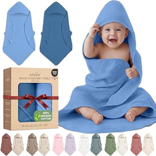 100% Organic Cotton 2 PK Muslin Baby Hooded Bath Towel 81x81 cm