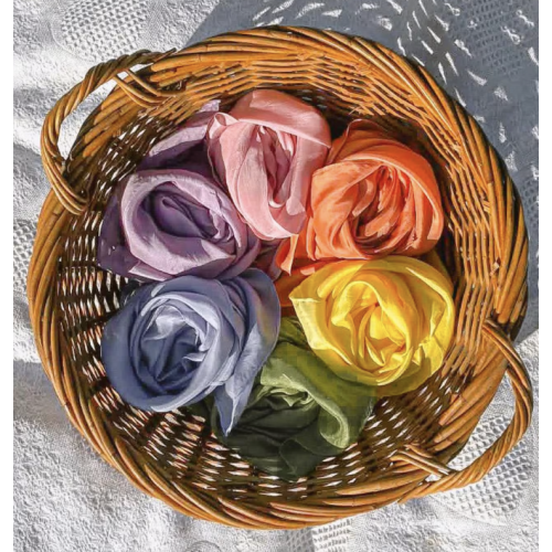 6 Large Hand Dyed 100% Silk Playsilks: Spring Rainbow Colours (90x90cm)