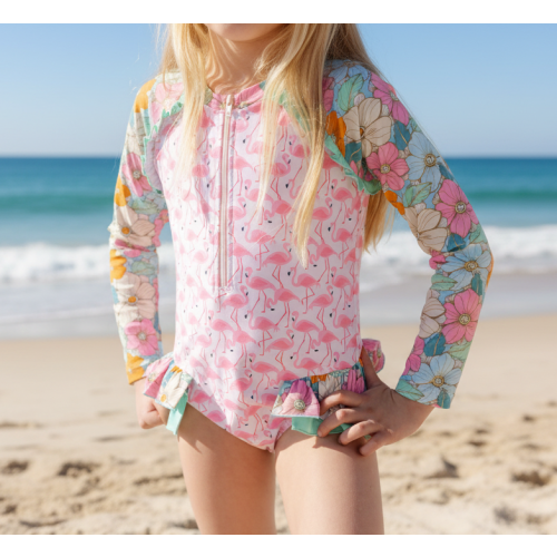 Rash Guard Swimsuit | Flamingo Fiesta