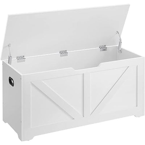 VASAGLE Storage Chest, Storage Trunk with 2 Safety Hinges, Storage Bench, Shoe Bench, Farmhouse Style, 15.7 x 39.4 x 18.1 Inches, for Entryway, Bedroom, Living Room, Cloud White ULSB060T14