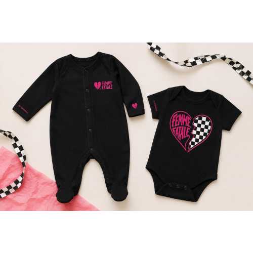 Femme Fatale Baby Vest & Grow Set, Punk Alternative Baby Clothes (Black, Pink)