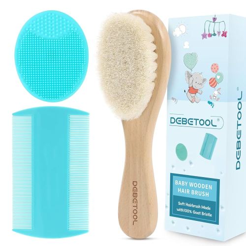 Cradle Cap Brush and Comb Set with Baby Hair Brush - 3-Piece Wooden Baby Brush Kit for Newborns and Infants