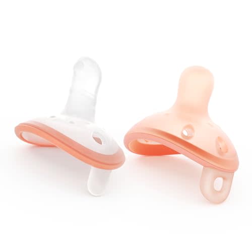 Garkoko Baby Pacifiers 0-6 Month, Soft Silicone Newborn Pacifiers with Large Air Holes, BPA Free, Set of 2 in Thumb & Breast-Like Shape