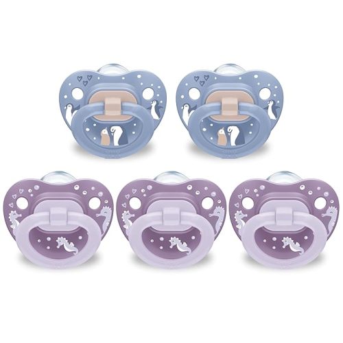 NUK First Choice Classic Orthodontic Pacifier, 6-18 Months Baby Pacifier, Purple & Blue, Baby Must Haves, 5-Pack