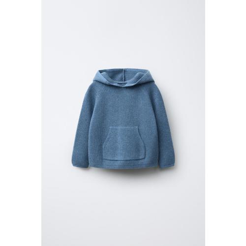 HOODED KNIT SWEATER WITH POCKET - Blue | ZARA United States