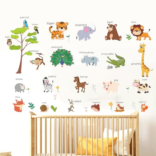 LOMILY Animals Learning Wall Stickers Kids,Nursery Daycare Playroom Educational Wall Decals,Cute Wall Decor for Boy,Girl,Toddler,Baby.