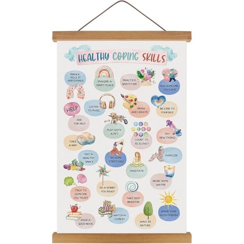 KAIRNE Health Coping Skills Decor,School Counseling Office Wall Art with Magnetic Hanger Frame(13.7X22Inch)Rainbow Calming Corner Sign,Classroom Must Have Counselor Gift Motivational Posters For Kids