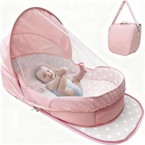 Portable Bassinet for Baby,Baby Bassinets Bedside Sleeper for Travel & Home,Foldable Bedside Crib with Breathable Mesh,Lightweight with Carry Bag & Storage Pocket,Safe Cosleeping Design for Infant