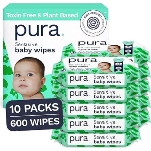 Pura Baby Wipes Unscented 600 Wipes Sensitive Skin with Aloe Vera