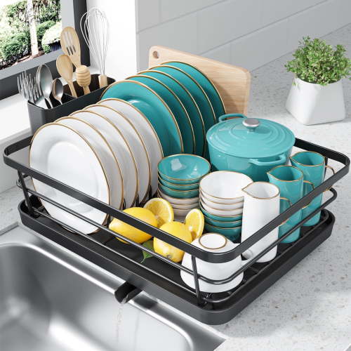 Sakugi Dish Drying Rack, Compact Dish Racks for Kitchen Counter, Black
