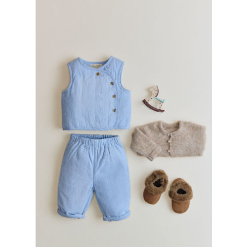 Fanou Sleeveless jacket - Blue Stripe Voile