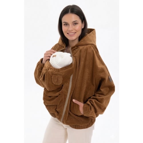 Corduroy 3 in 1 Maternity & Babywearing Bomber Jacket - TOFFEE | Fun2BeMum