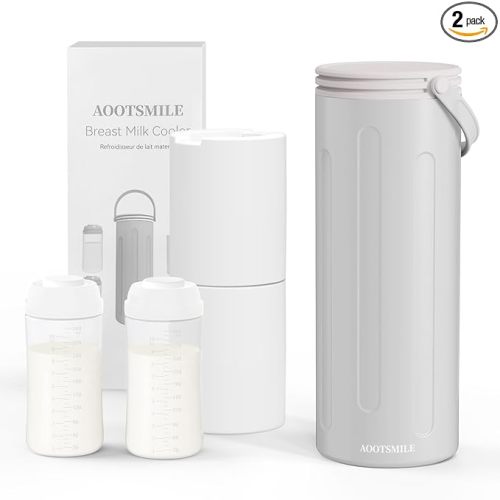 Portable Breast Milk Cooler for Travel, 22oz Large Capacity Breastmilk Chiller for Working Moms, 360° Cooling Keeps Milk Chilled 24 Hours, Includes 2 Baby Bottles, Breastfeeding Essentials