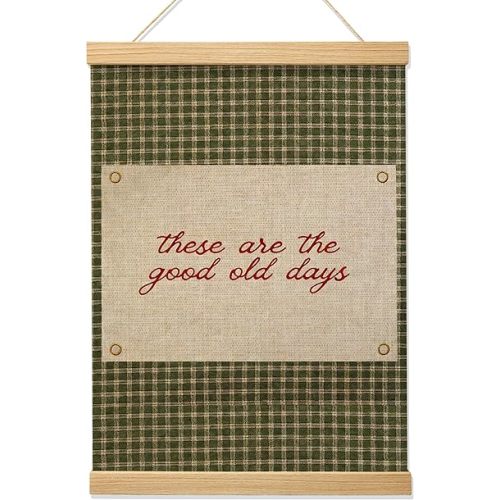 ATPOM These Are the Good Old Days Wall Art Poster 12x16 Inch, Vintage Green Gingham Positive Affirmations Quotes Hanging Wall Decor Artwork Framed for Nursery Kids Boy Girl Room Bedroom