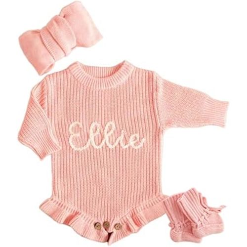 Personalized Baby Girl Boy Sweater Knit Oversized Pullover Sweatshirt Romper Onesie Warm Fall Winter Clothes Outfit Newborn