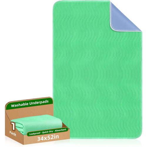 1 Pack 34” x 52” Extra Heavy Absorbency Washable Underpads, Waterproof Quick Drying Nursing Pads Incontinence Bed Pads, Reusable Washable Pee Pads for Dogs, Diaper Changing & Adults