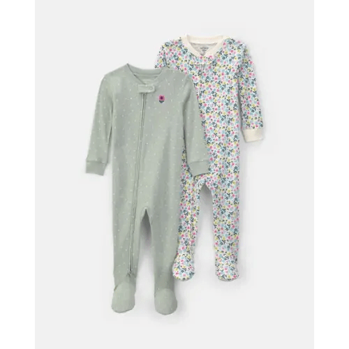 Baby Girl 2-Pack Floral Cotton Snug Fit 1-Piece Pajama - Green/Pink | Carter's