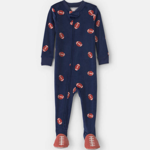 Baby Boy 1-Piece Football 2-Way Zip DreamPlush Snug Fit Footed Pyjama - Navy Blue | Carter’s Oshkosh Canada