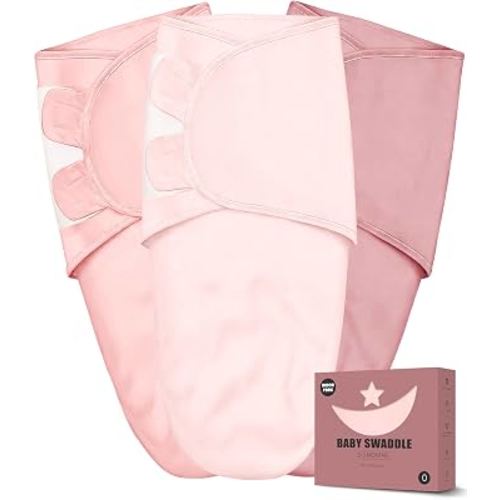 Newborn Swaddle Blanket Wrap 0-3 Months (3-Pack) - Adjustable Infant Sleep Sack, 100% Cotton Anti-Startle Soothing Sack, Soft Breathable Nursery Bedding - Boho Rainbow