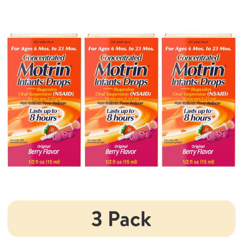 (3 pack) Infants' Motrin Concentrated Drops, Fever Reducer, Ibuprofen, Berry Flavored.5 oz