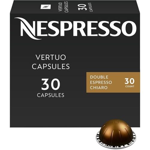 Nespresso Vertuo, Double Espresso Chiaro, 30-Count Espresso Coffee Pods | Capsules Medium Roast Pack of 1 Brews 2.7oz