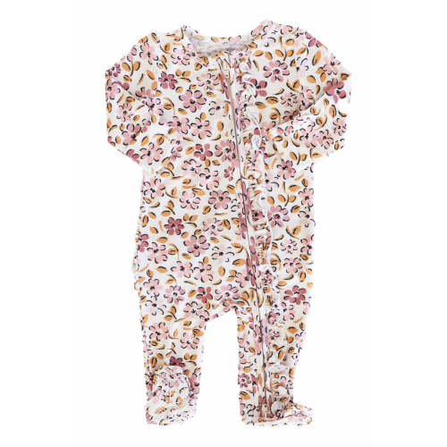 Mauvelous Meadow Ruffle Zipper Footie | 0-3M