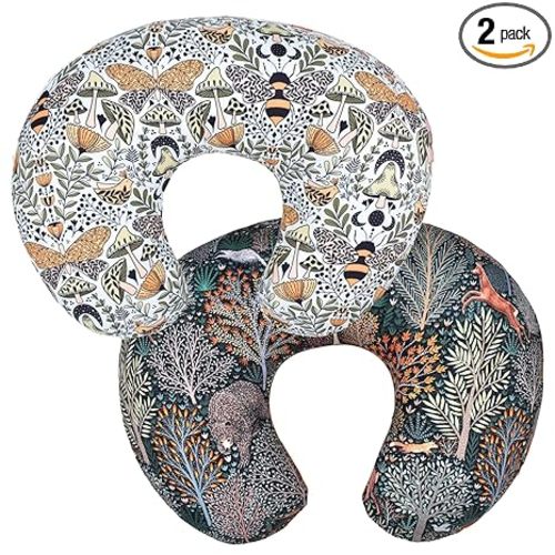 Winmany 2 Pack Baby Nursing Pillow Cover Newborn U-Shaped Breastfeeding Pillowcase Cushion Cover Stretchy Replaceable Forest&Floral Pillow Cover Slipcover 22.5x20