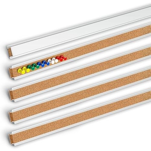 Cork Bulletin Board Strips for Wall, 5pcs Cork Strips Aluminum Frame Bulletin Bar Strip for Classroom, Office, Walls (47.2"×1.1")
