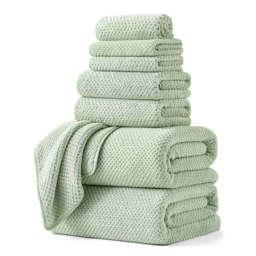 Jessy Home Oversized 8 Piece Soft Plush Towel Set 600 GSM Microfiber and Fleece Green