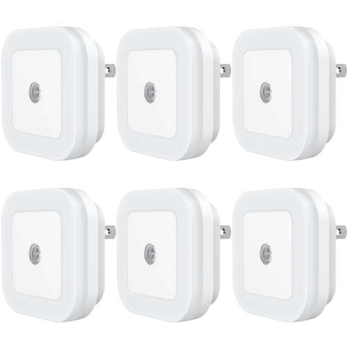 SYCEES 6-Pack Plug-in LED Night Light with Dusk to Dawn Sensor for Hallway, Stairs, Bathroom, Kitchen, Bedroom, Nursery, Kids Room, Daylight White