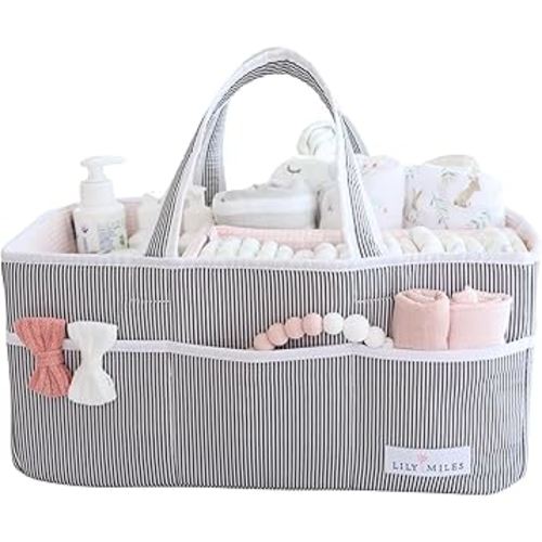 Lily Miles Baby Diaper Caddy Organizer - Girl Nursery Storage Basket Bin - Baby Item - Baby Organizers and Storage - Pink Blush, Large