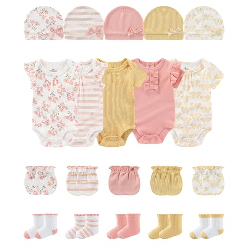 BIGBIGKISS Baby Bodysuit and Accessories Set Unisex Baby Clothes Outfits | 20-Piece Baby Boy Girl Bodysuit, Newborn Outfits 0-12Months