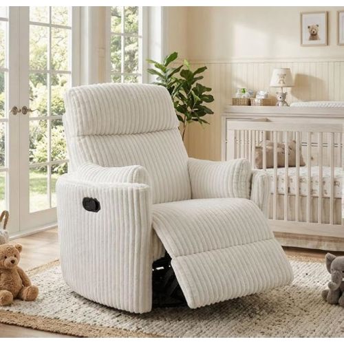 Nursery Rocking Chairs Comfy High Back 360 Swivel Rocker Recliner with 2 Pillows Glider Recliner Nursery Chair for Adults Small Spaces Nursing Bedroom Living Room Beige