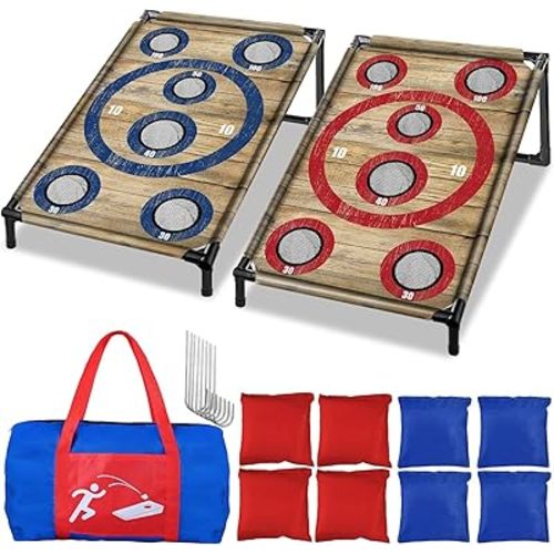 NZQXJXZ Portable Cornhole Board Set with 8 Bean Bags Corn Hole Toss Game Cornhole Games for Indoor and Outdoor Parties, Ideal for Kids, Adults, Camping Travel,Parties,Beach, Yard
