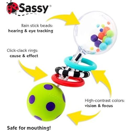 Sassy Spin Shine Rattle Developmental Toy (Colors May Vary)