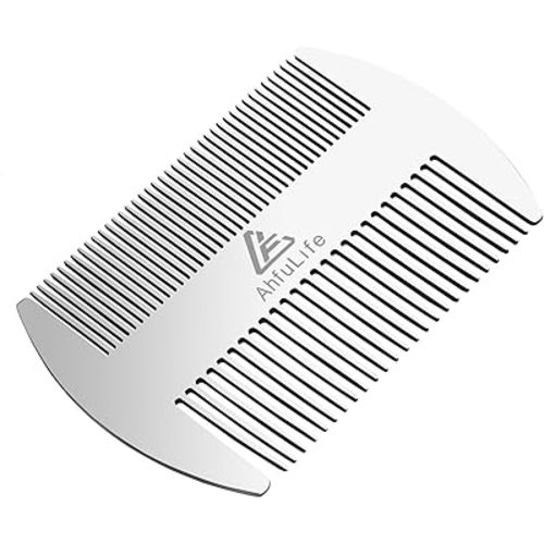 AhfuLife Metal Hair&Beard Comb - EDC Credit Card Size Comb Perfect for Wallet and Pocket - Anti-Static Dual Action Beard Combs - Presented in Gift Box (Stainless Steel Combs)