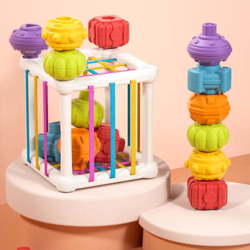 syligr Rainbow Pull String Sensory Toy, 6-in-1 Cube Activity Toy, Montessori Educational Infant Toy for 0-3 Year Old Baby, Fine Motor Skills Development, Early Learning Gift for Toddlers Boys Girls