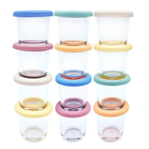 4oz Glass Baby Food Storage Jars | Food Grade Silicone Lids | Set of 12 | Neutral Colors