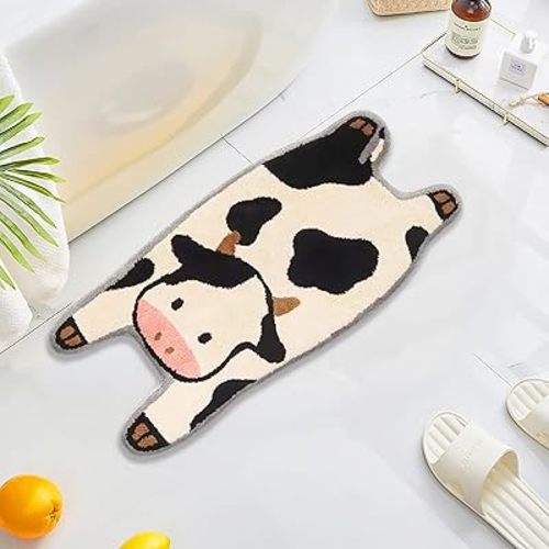 UKELER Nursery Cute Cow Shaggy Accent Bedroom Bathroom Rug, Non-Slip for Kids, 36''17''