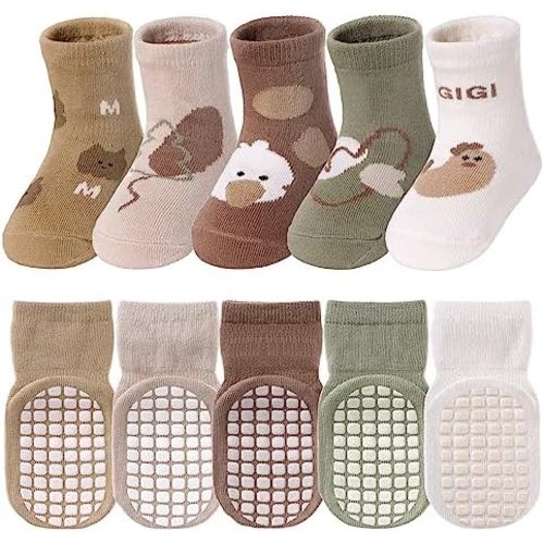 TRUEHAN 5 Pairs Toddler Non Slip Socks with Grips Baby Socks for Kids Girls Boys