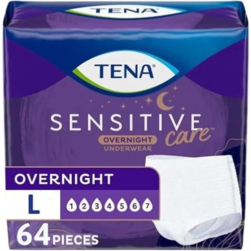 TENA Sensitive Care Overnight Incontinence Underwear, Women, L 32-42in 64ct